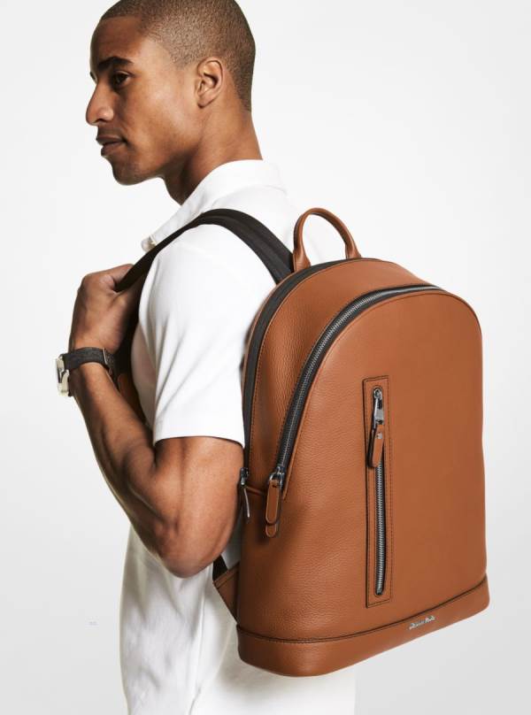 Panske Batohy Michael Kors Hudson Slim Pebbled Leather Hnede - Tasky Michael Kors Akcia | UEANL-3815